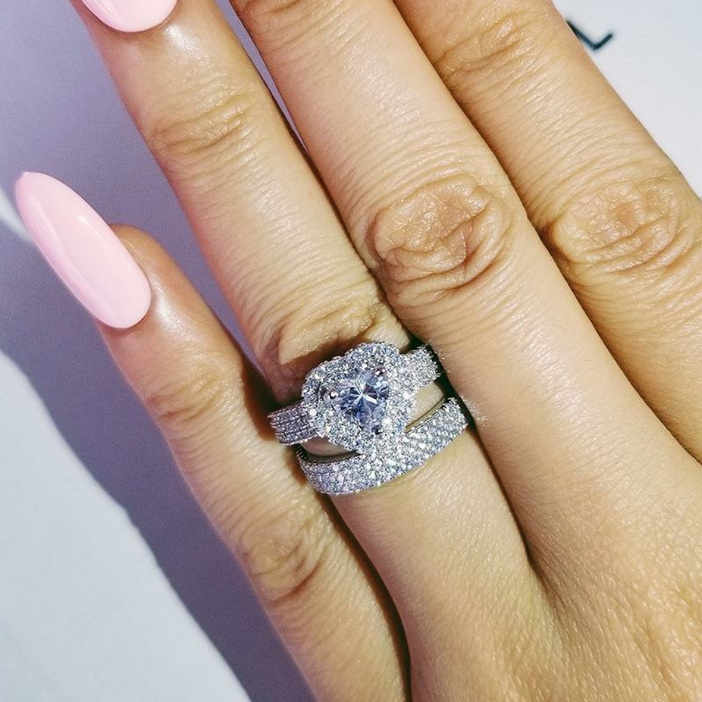 925 Sterling Silver Heart Cut Ring Set